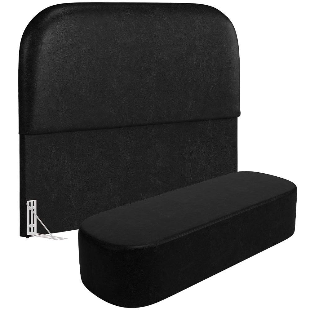 Cabeceira Cama Box Queen 160cm Lanna com Puff Recamier Doha W01  Couríssimo Preto - Lyam Decor