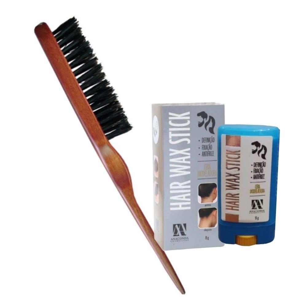 Escova Fina Penteados+Cera Modeladora 15g Wax Stick Anaconda