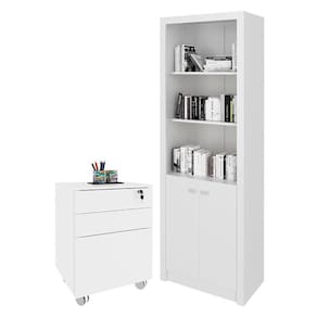 Armário Alto ME4110 e Armário Gaveteiro Arquivo ME4148 Para Escritório Branco - Tecnomobili