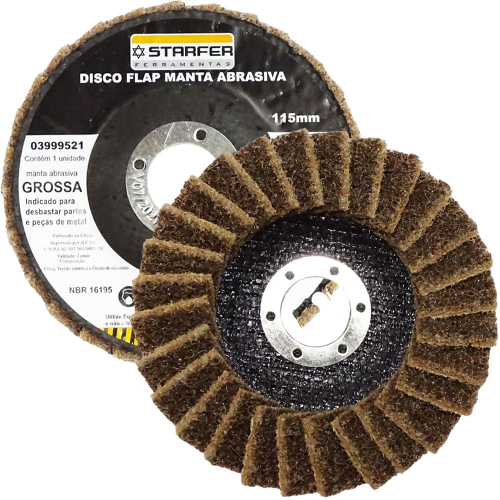 Disco Flap com Manta 4.1/2” Grossa Amarela Ideal para Desbaste Lixar Polir Aço Aluminio Metais - Starfer