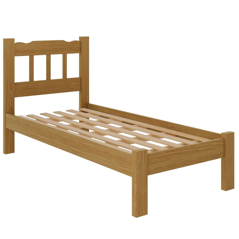 Cama Solteiro New Perola Madeira Maciça Cor Nogueira