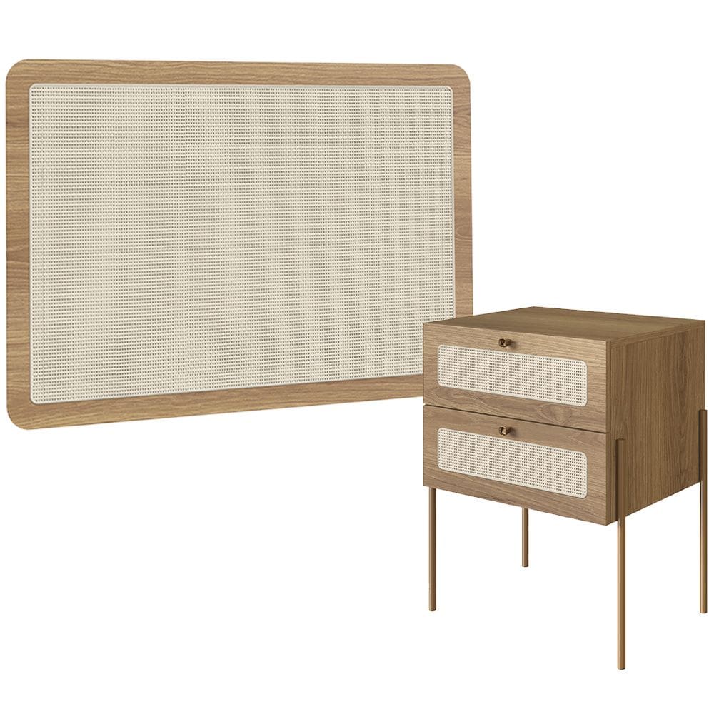 Cabeceira Solteiro 90cm e 1 Mesa Lateral 2 Gavetas Industrial Indy A03 Hanover - Lyam Decor