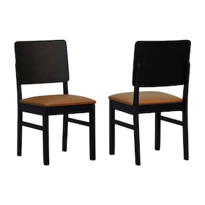 Kit 2 Cadeiras Quéops Madeira Maciça Encosto Anatômico Assento Estofado Sintético Preto/Caramelo