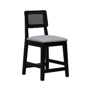 Banqueta Baixa/cadeira Gabi Madeira Maciça Encosto Telinha Assento Estofado Linho Preto/Bege