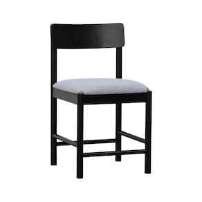 Cadeira Amber Madeira Maciça Assento Estofado Linho Preto/Cinza