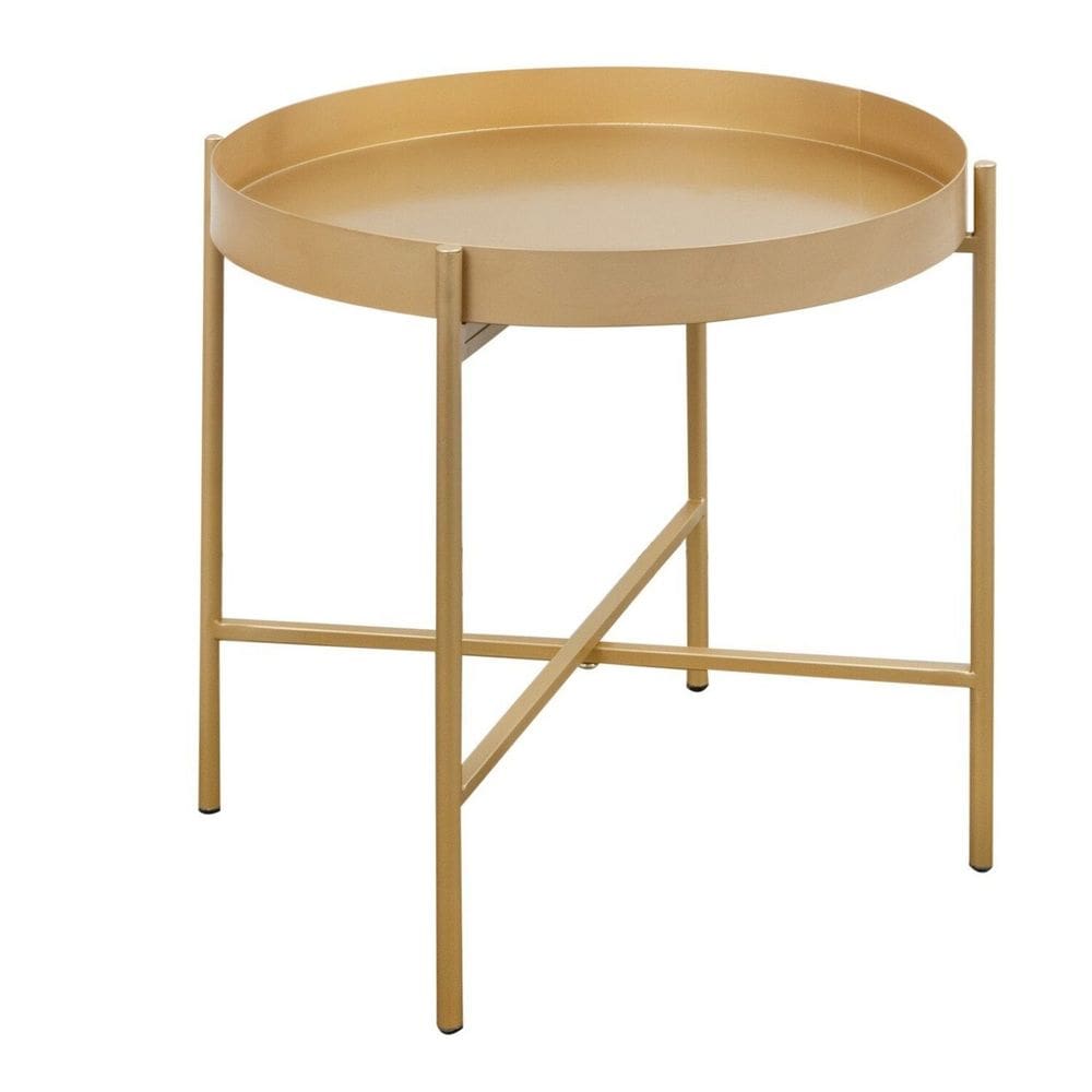 Mesa de Apoio Bandeja Sofá Cama Redonda 40x40cm Baixa Collie Dourado