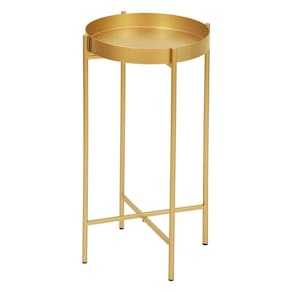 Mesa Lateral Redonda com Bandeja Apoio Sala Aço Collie 30x60 Dourado