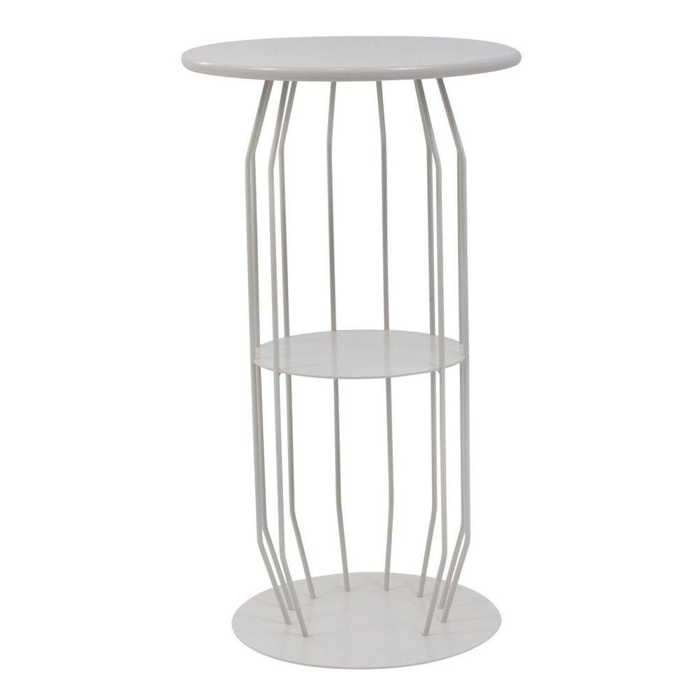 Mesinha Lateral Industrial Silueta Alta Redonda 35cm Cinza Claro