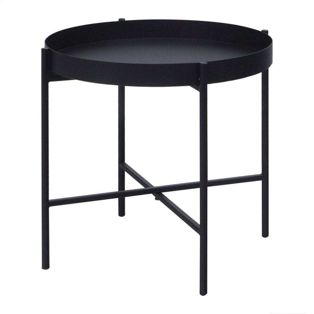 Mesa de Apoio Bandeja Sofá Cama Redonda 40x40cm Baixa Collie Preto