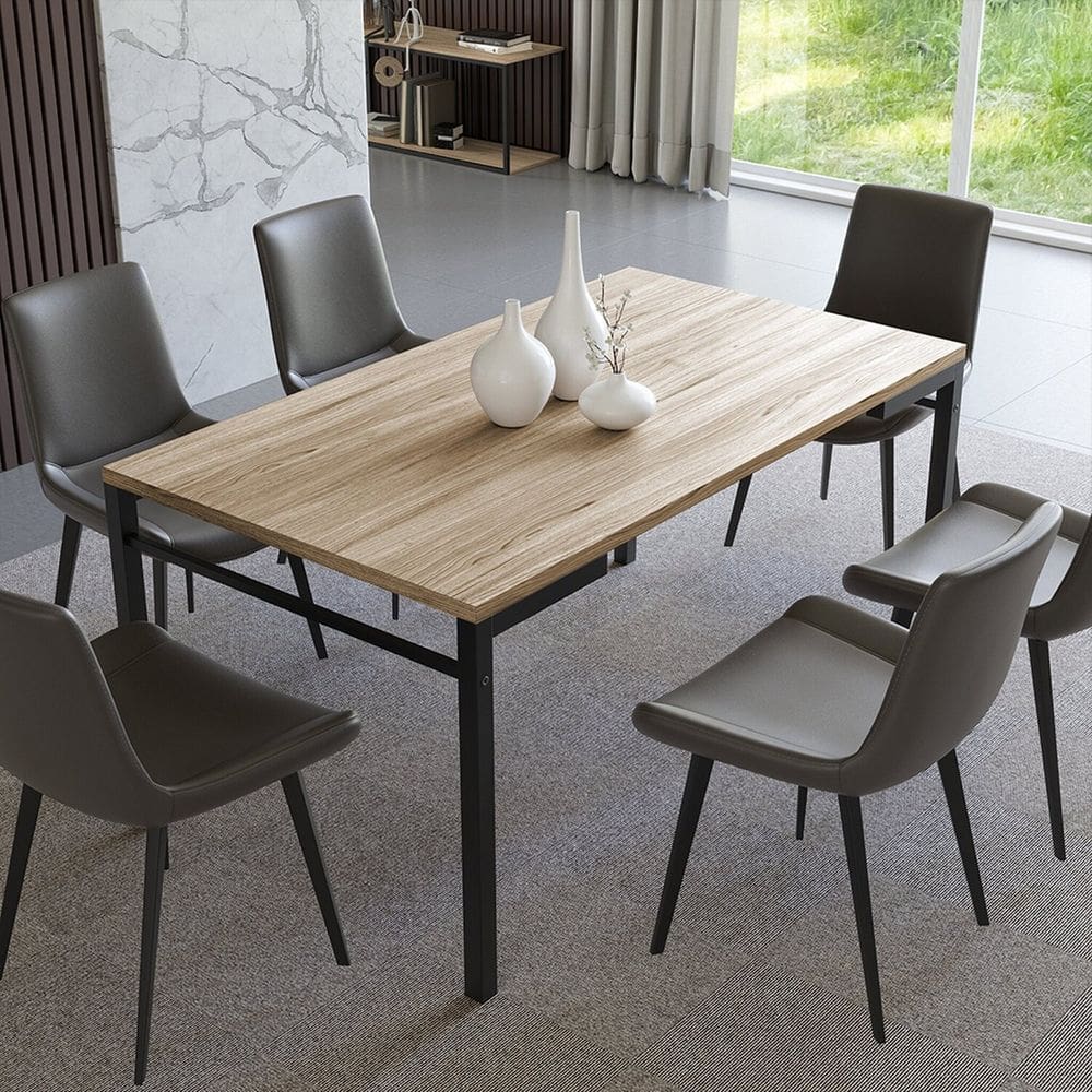 Mesa para Sala de Jantar Estilo Industrial Attenza Preto/Amadeirado