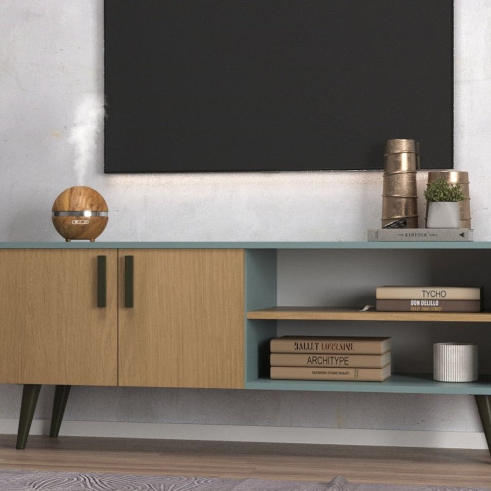 Rack 123 Cm com 2 Portas Catar Sala de Estar Cinza/Nogal