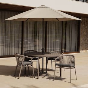 Conjunto Jardim 1 Mesa Ø130cm 4 Cadeiras com Braços 1 Ombrelone Refúgio Cabecasa Madeiramadeira Champanhe/Cinza Mesclado