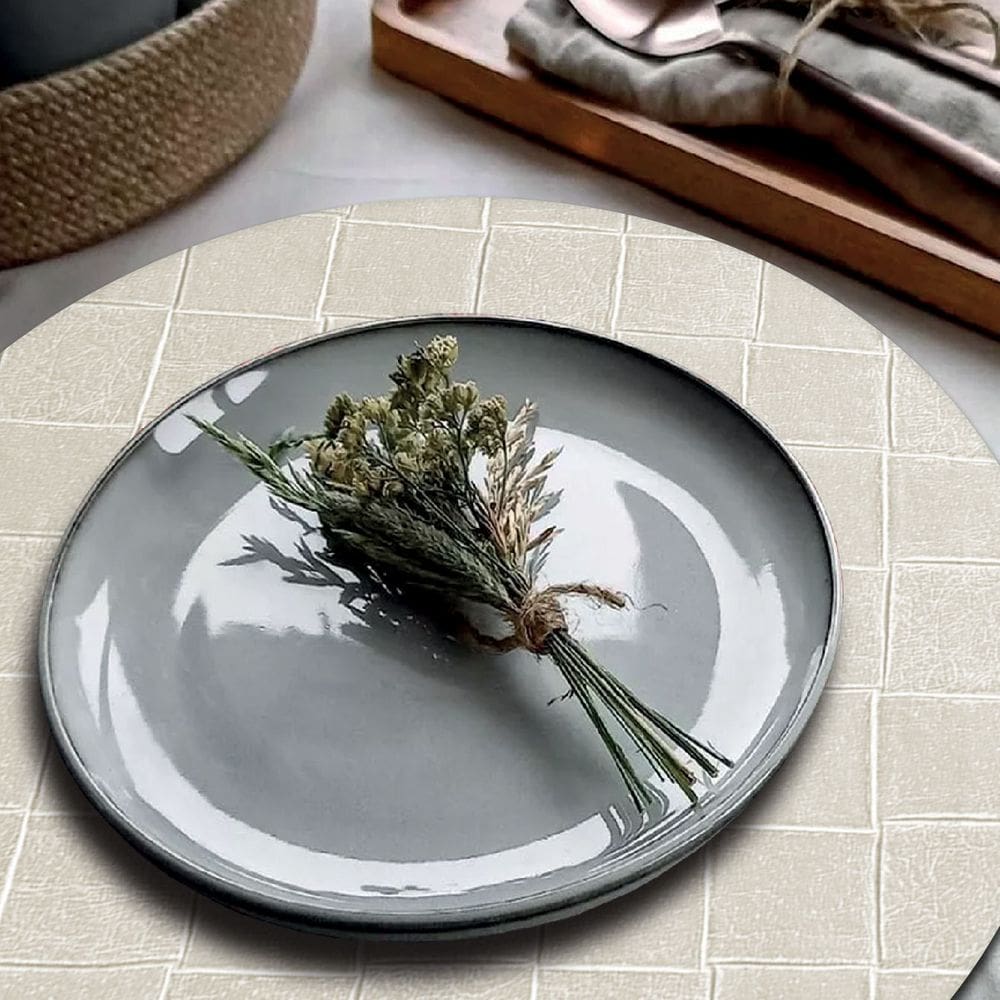 6 Jogo Americano Redondo Kori Marfim Impermeável Pvc