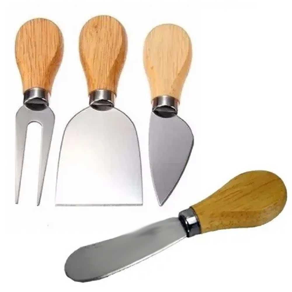 Conjunto para Queijos 4pçs em Aço Inox e Madeira