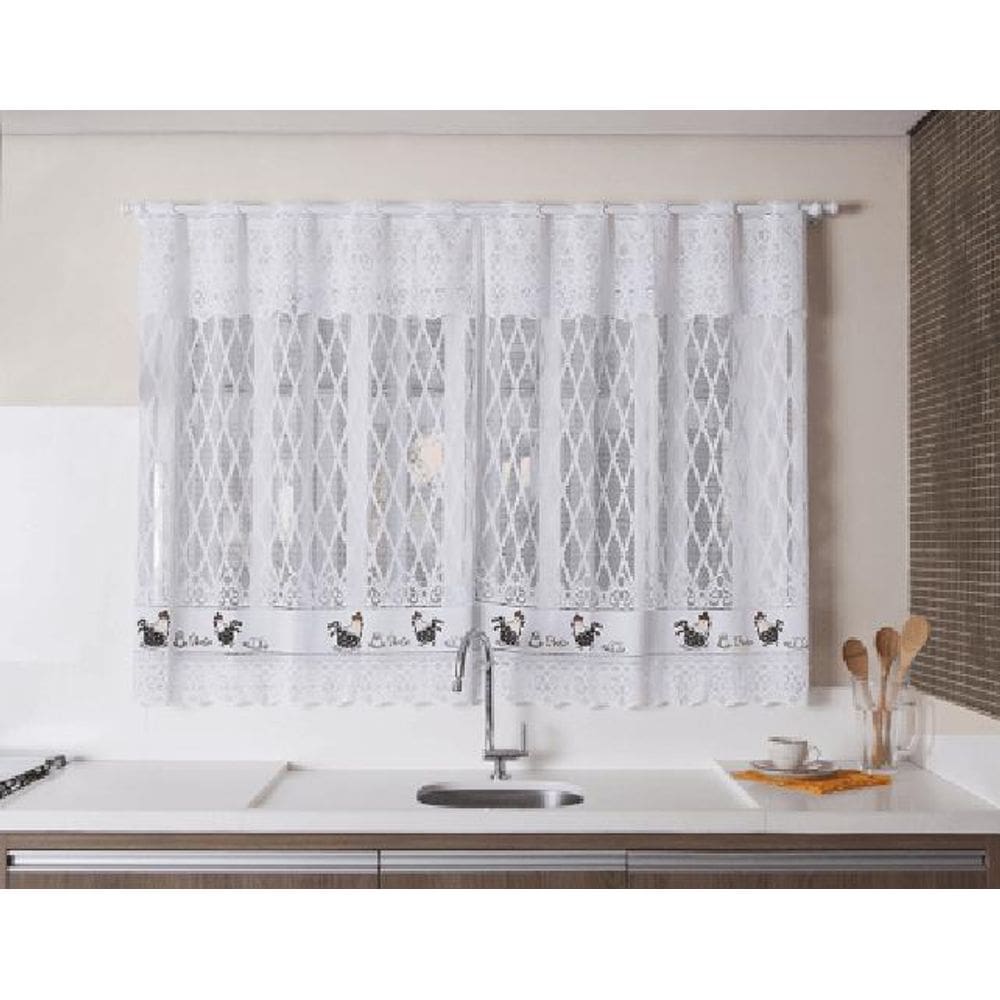 Cortina Linha Valencia Com Estampa De Galinha Com Ovos 200Cm