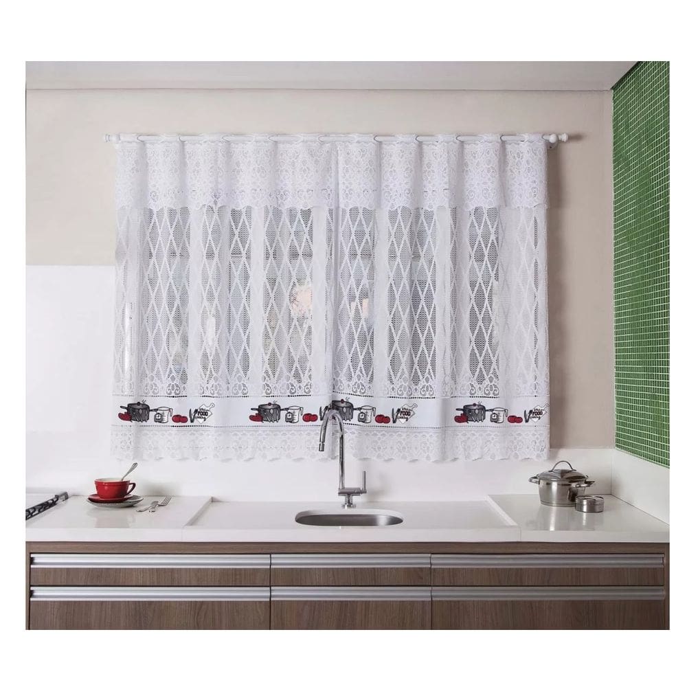 Cortina Linha Valencia Com Estampa De Utensilios 200CM X 120
