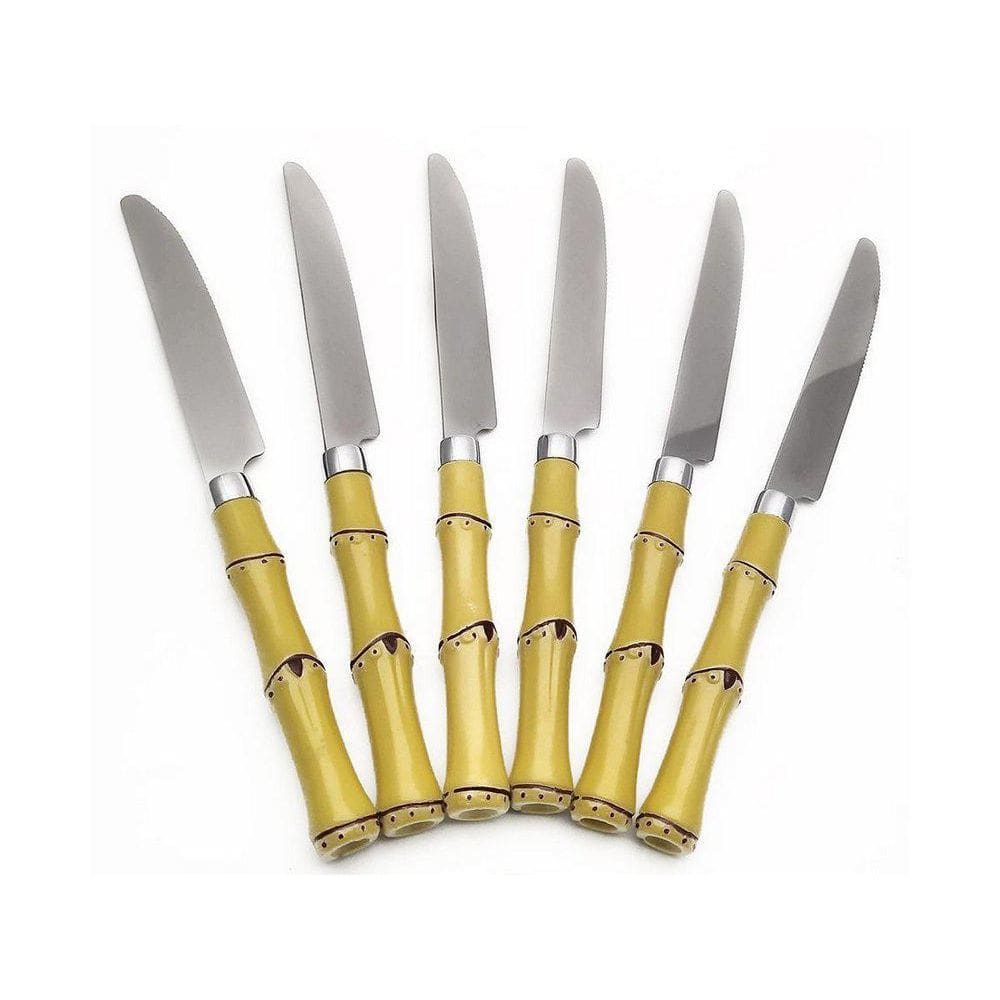 Jogo De 6 Facas De Mesa Em Inox E Plástico Bambu 21Cm