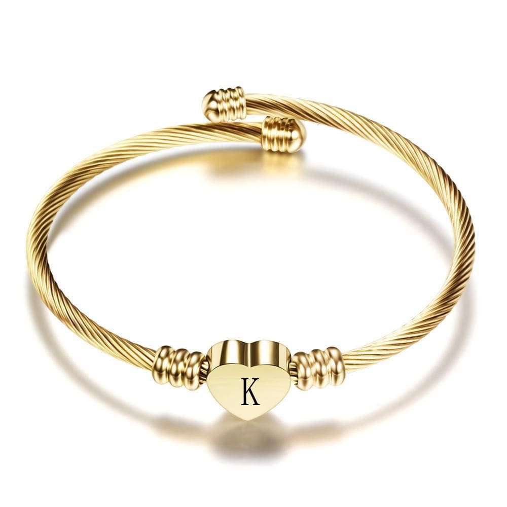 Pulseira Dourada Coração Letra K Delicada G6932