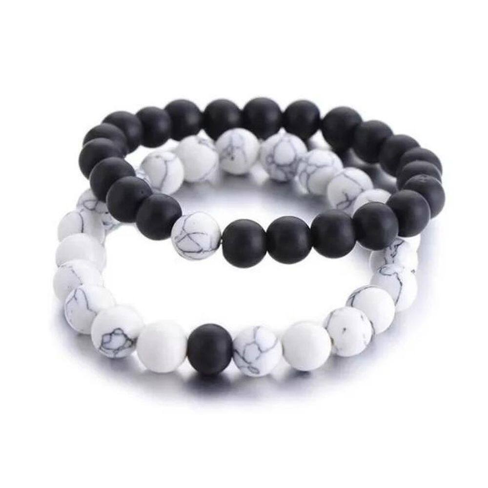 Pulseira Branca Preta Par Namorado Amigo Unissex P6109