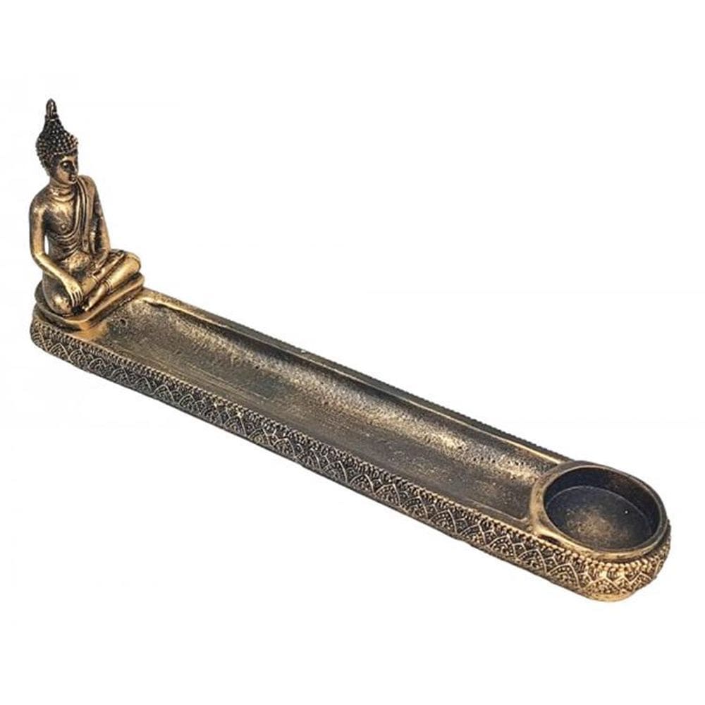 Incensário Porta Incenso Buda Tibetano Dourado 26cm