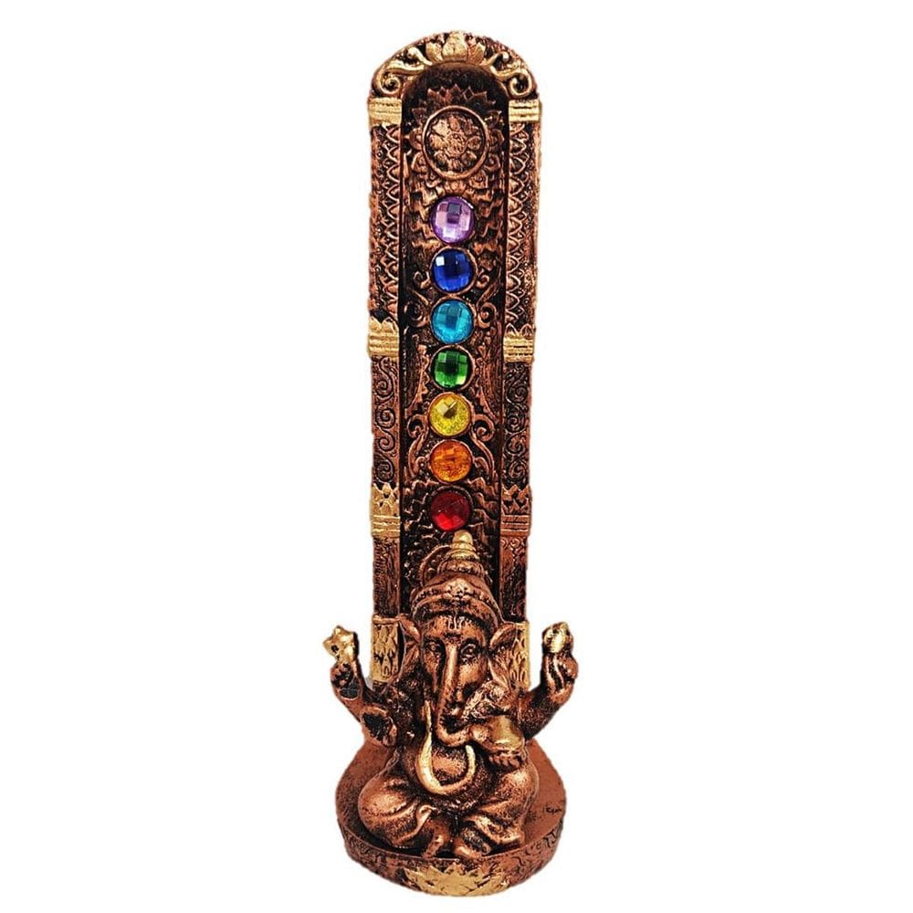 Incensario Porta Incenso De Resina Ganesha 7 Chakras Dourado