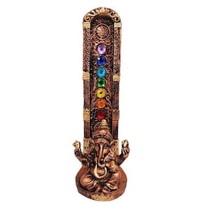 Incensario Porta Incenso De Resina Ganesha 7 Chakras Dourado