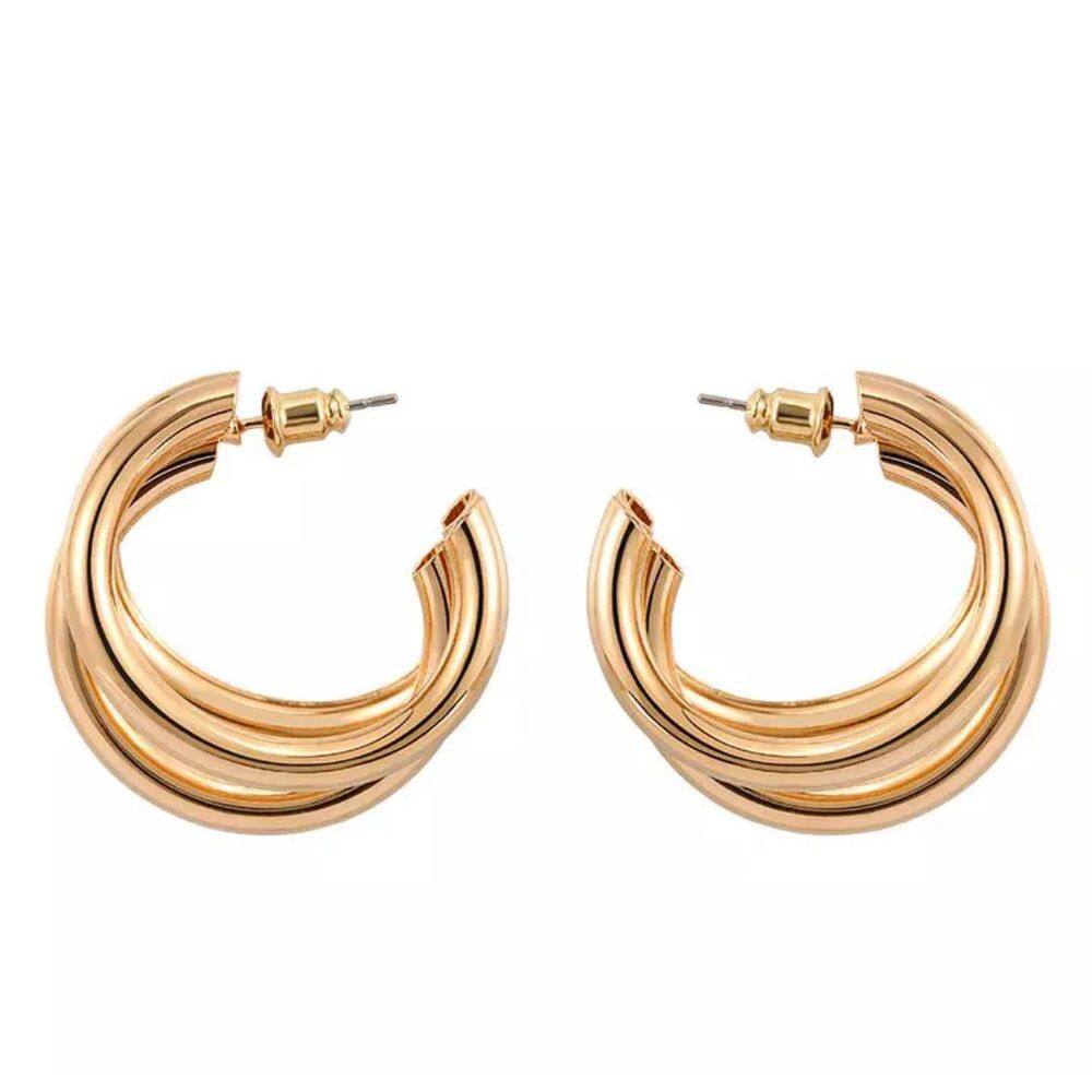 Brinco Par Feminino Dourado Argola Cruzado Presente V9104