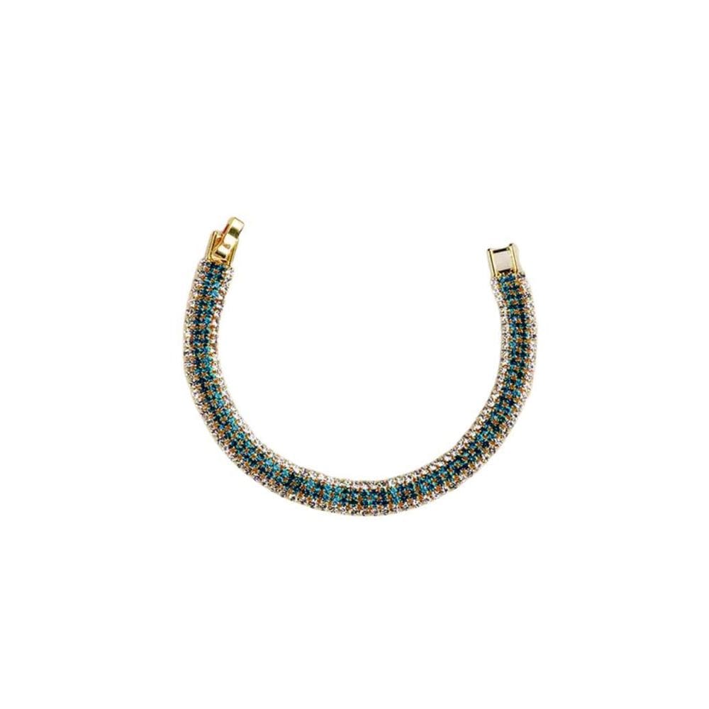 Pulseira Dourada Faixas Strass Cores Azul