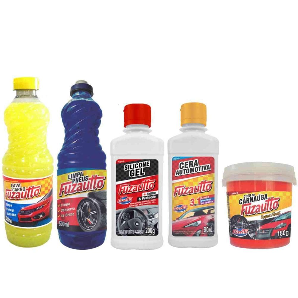 Kit Limpeza Automotiva Fuzetto - Cera, Pretinho e Shampoo