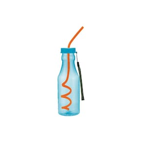Garrafa Azul Plástica Canudo Espiral 550Ml 91Az