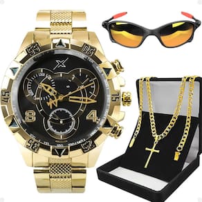 Relogio masculino aço inox + oculos proteção uv religioso casual inoxidável social analogico