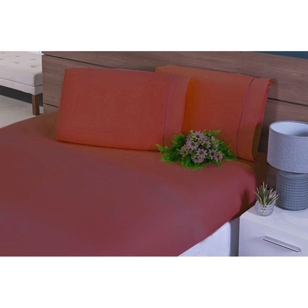 Lençol Queen 3 Peças C/Elástico Percal 100% Algodão 200 Fios Terracota