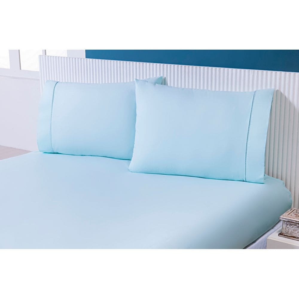 Lençol Solteiro 2 Peças C/Elástico Percal 100% Algodão 200 Fios Verde Água