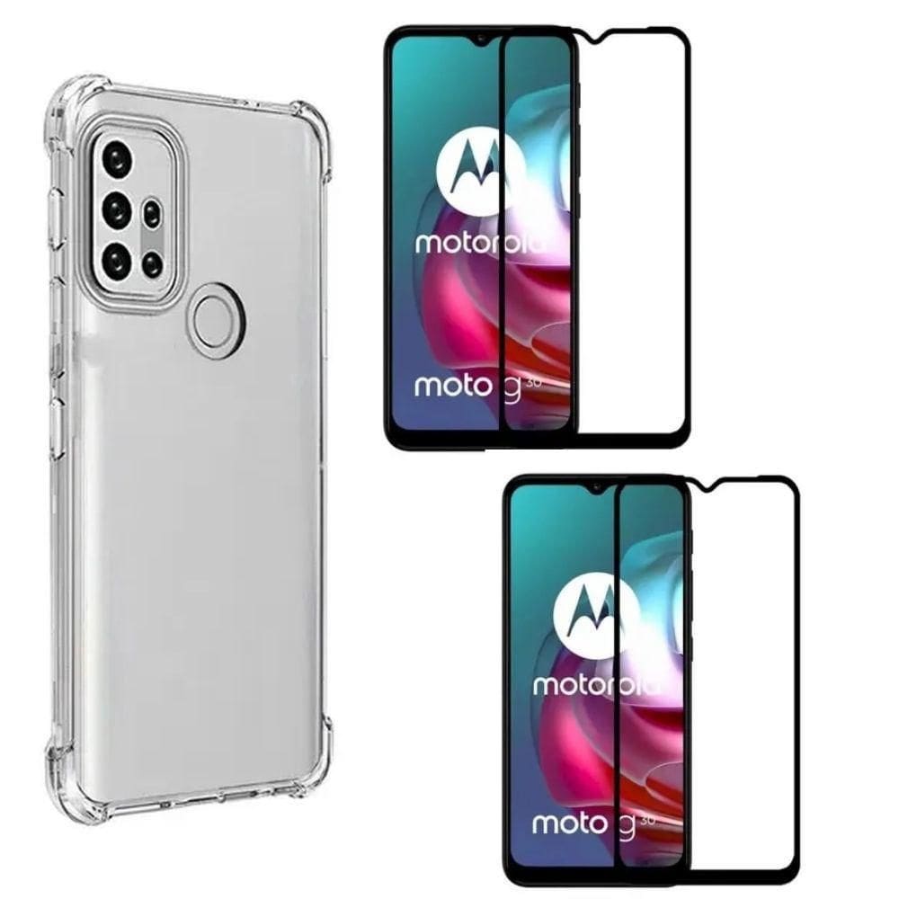 Kit Capa Anti Impacto + 2 Películas Vidro 3D Para Moto G30