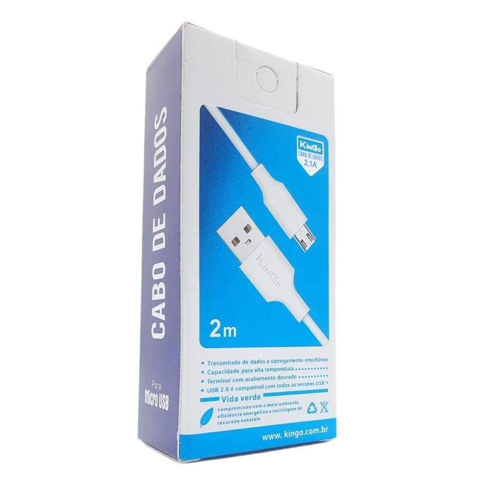 Cabo Usb V8 Kingo Branco 2 Metros 2.1A Para Galaxy J7 Pro