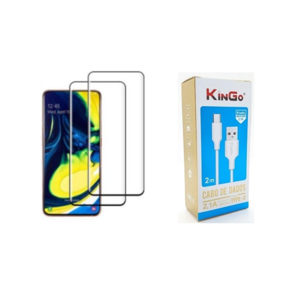 Kit 2 Película Vidro 3D Tela Toda Para Galaxy A80 + Usb-C