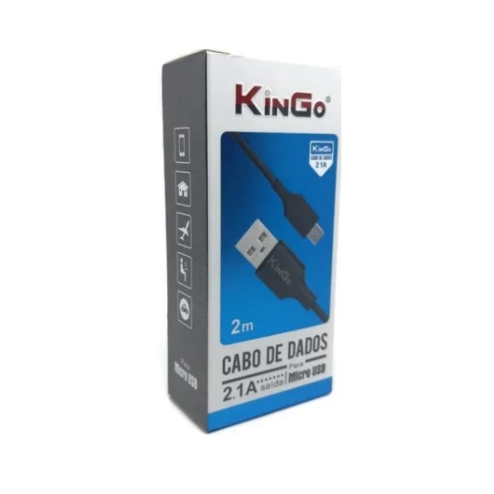 Cabo Usb V8 Kingo Preto 2 Metros 2.1A Para Moto E6 Play