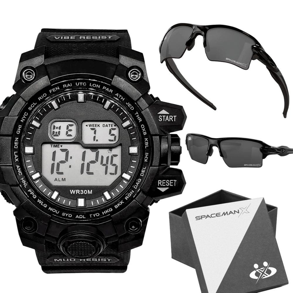 Oculos proteção uv + relogio masculino digital prova dagua cronometro acetato esportivo