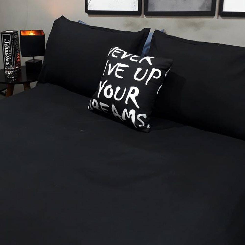 Lençol Com Elástico Casal King 4 Un Preto Com Almofada Decor
