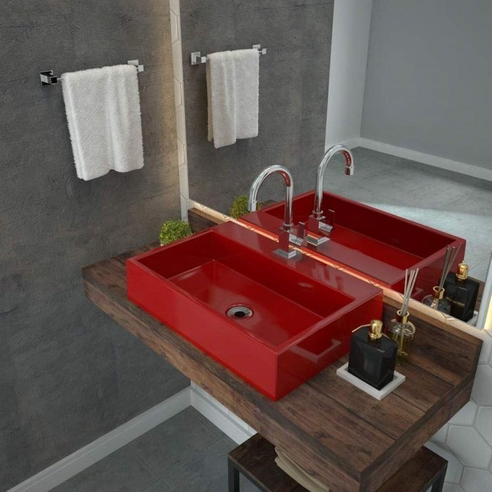 Kit 3 Cubas para Banheiro Rt55w Retangular Florenza Compace Vermelho