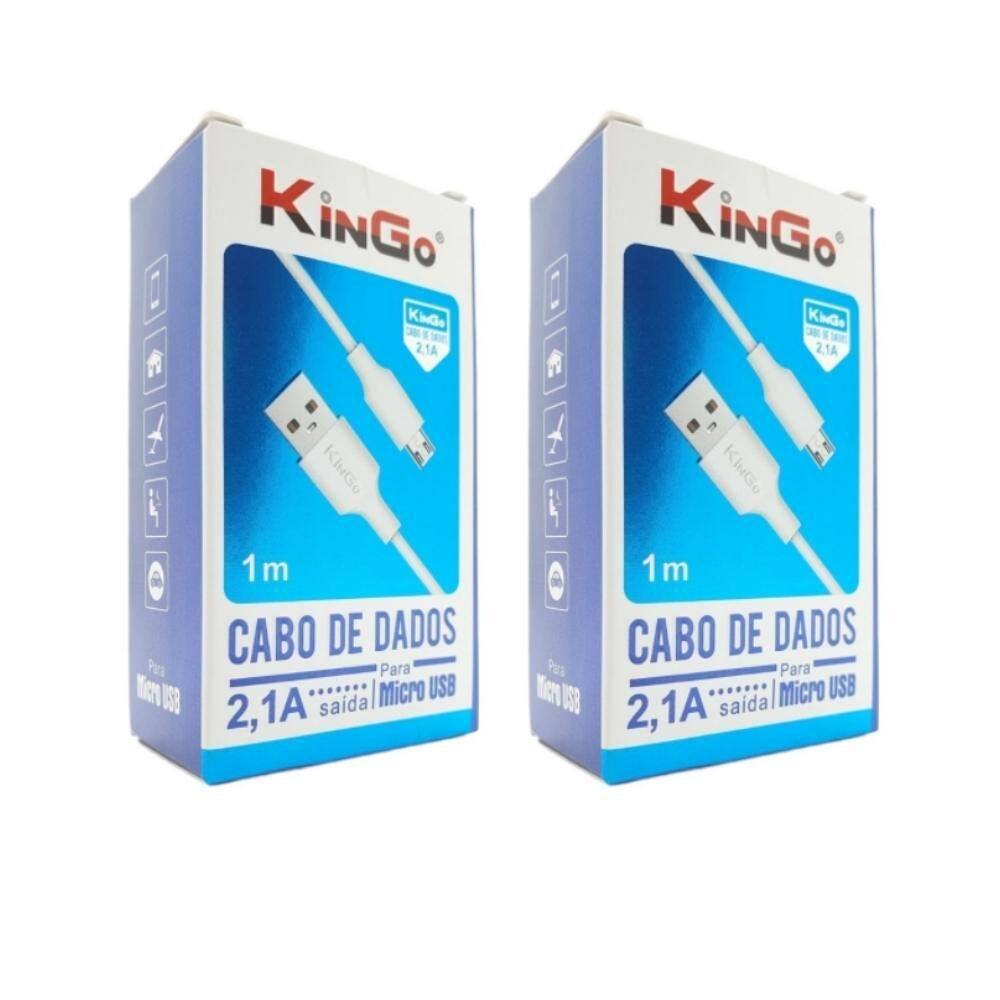 Kit 2 Cabos Micro-Usb V8 Branco Kingo 1M 2.1A P/ Galaxy A10S