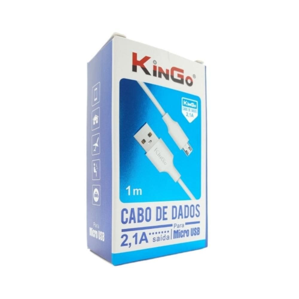 Cabo De Dados Micro-Usb V8 Branco Kingo 1M 2.1A P/ Galaxy J6