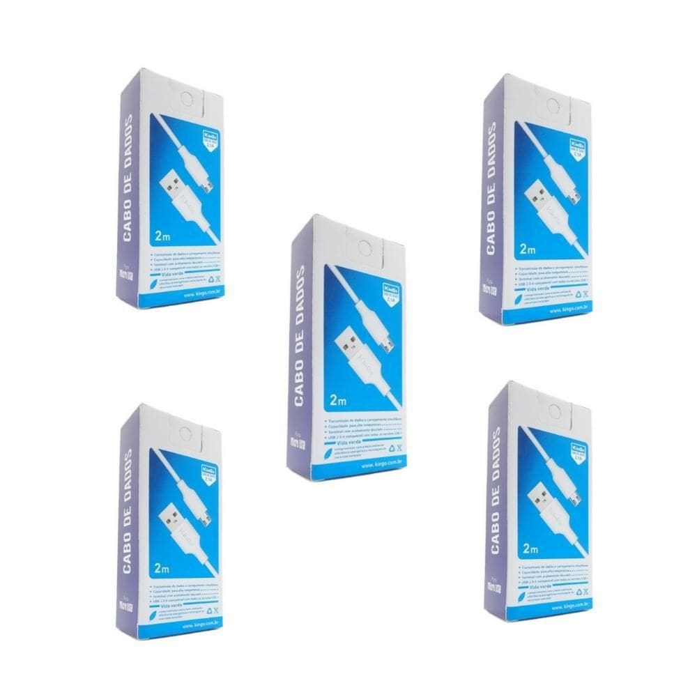 Kit 5 Cabos Usb V8 Kingo 2M 2.1A Para Zenfone Max Shot