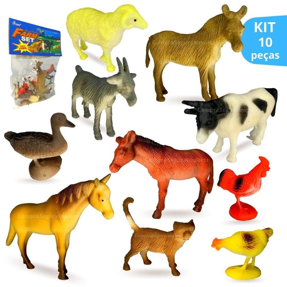 Kit Animais Da Fazenda Fazendinha De Brinquedo Borracha Vaca