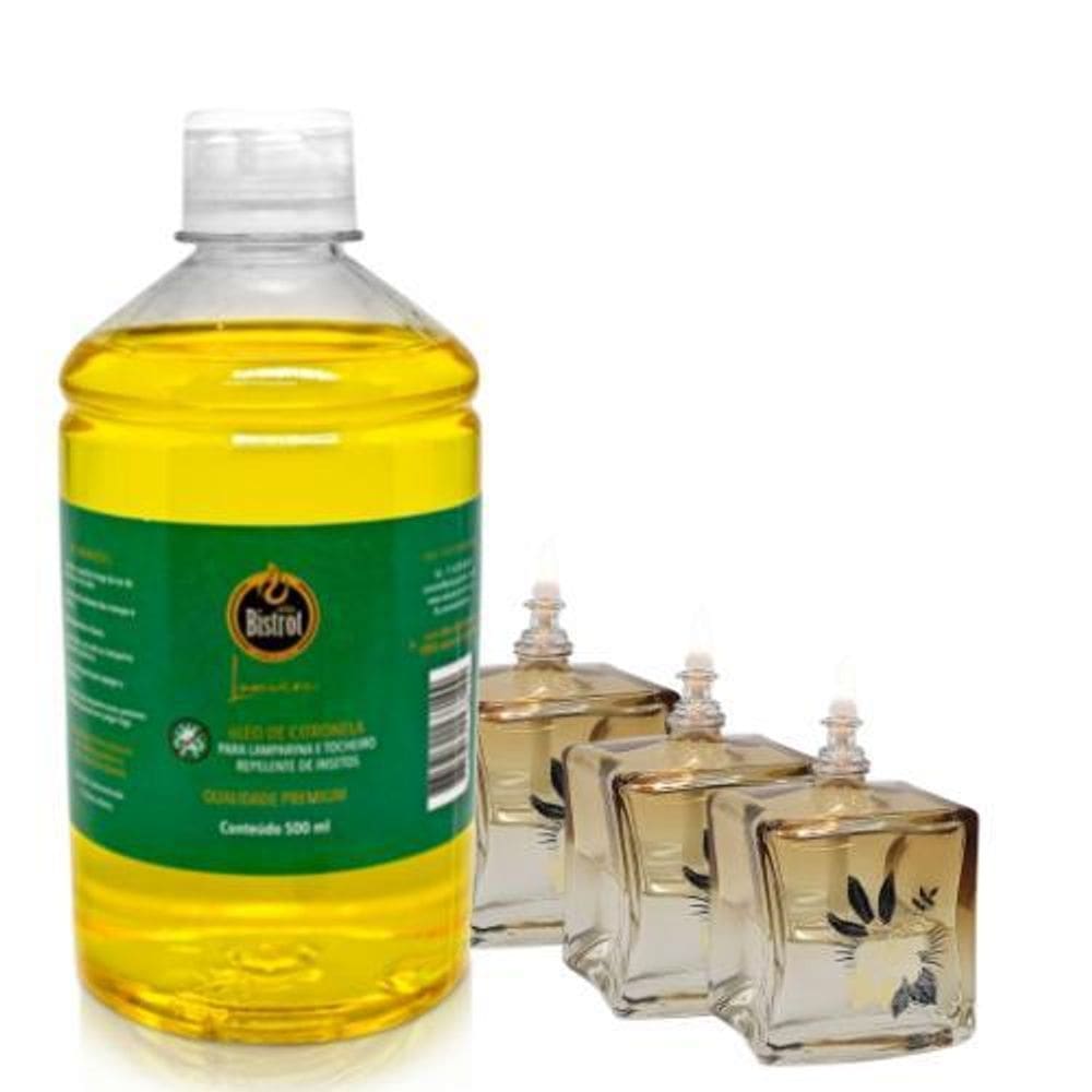 Kit 3 Lamparinas Decorativa 4 Estações+ 500Ml De Citronela