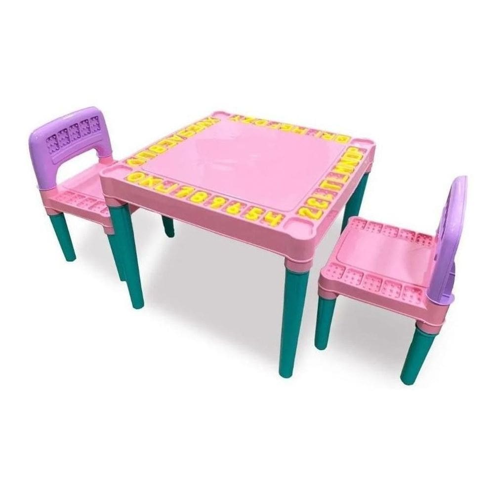 Mesa De Atividades Infantil Rosa Com 2 Cadeiras Desmontável