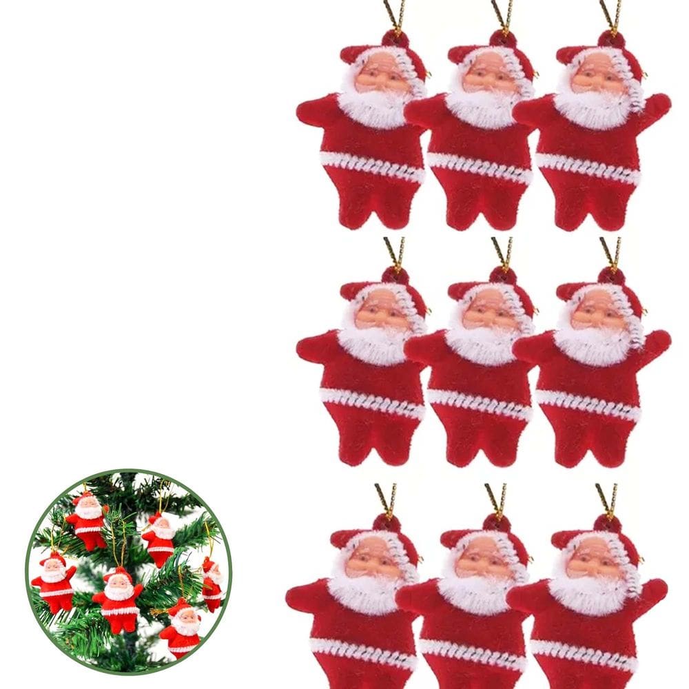 Kit 9 Mini Papai Noel Pendente Enfeite Natalino para Arvore de Natal Porta Decorar Decoração