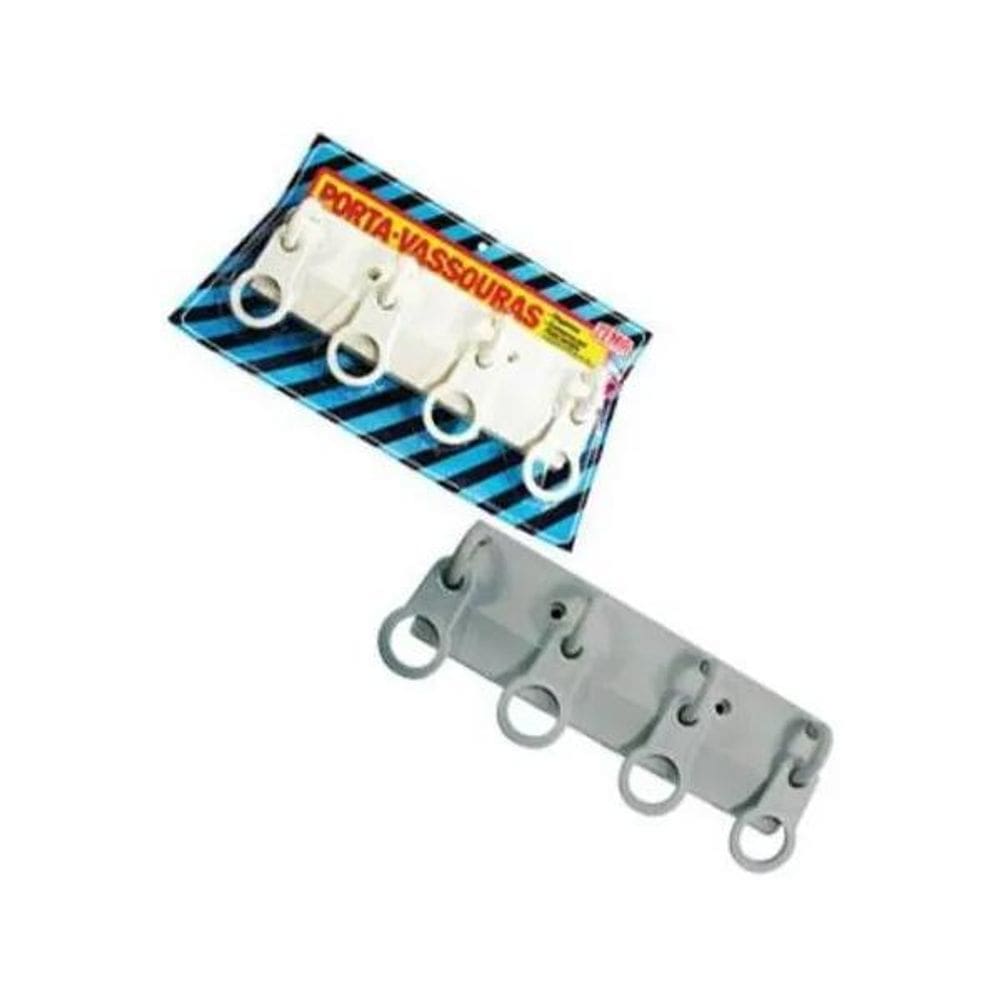Suporte Porta Vassouras De Parede Com 4 Ganchos Plastico