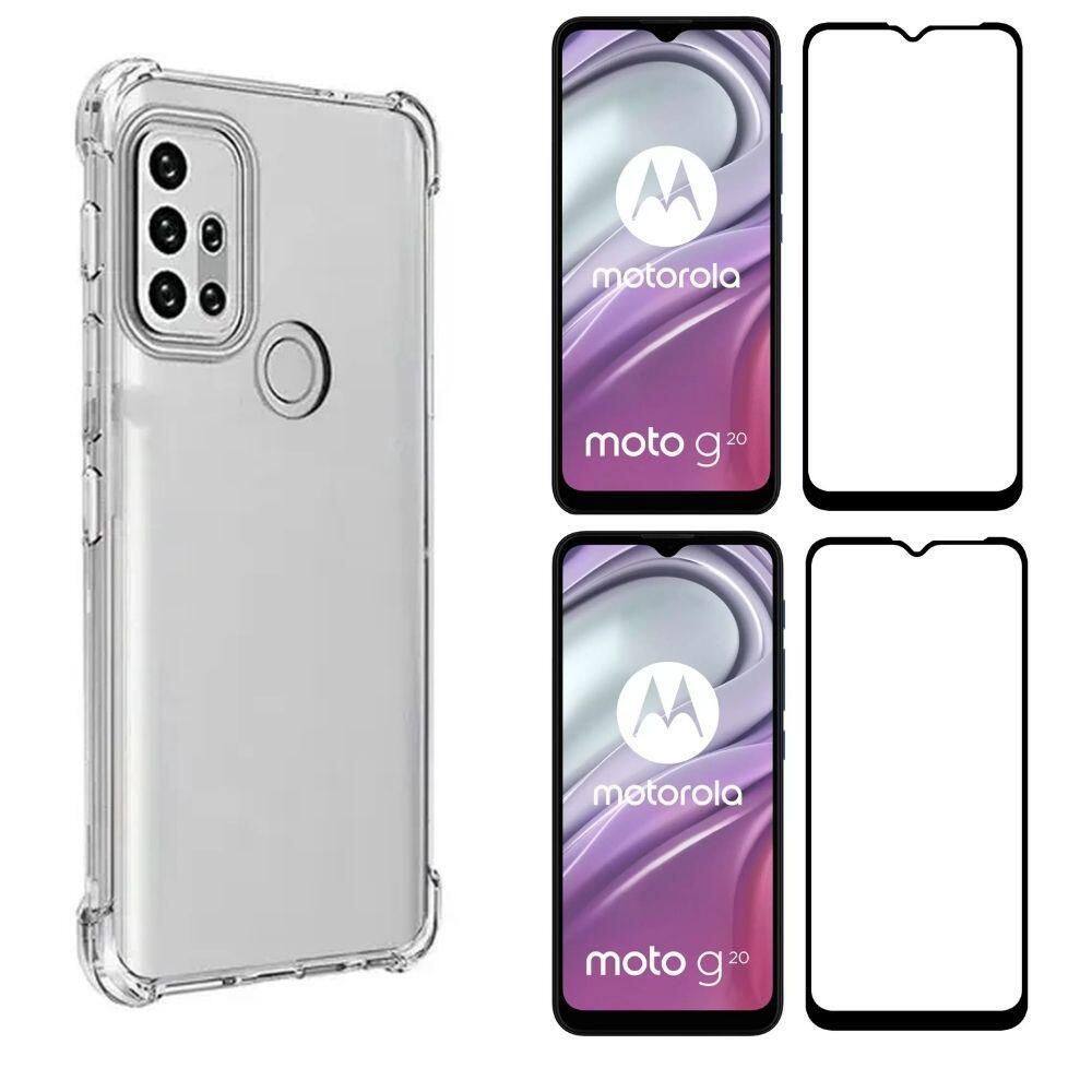 Kit Capa Anti Impacto + 2 Películas Vidro 3D Para Moto G20