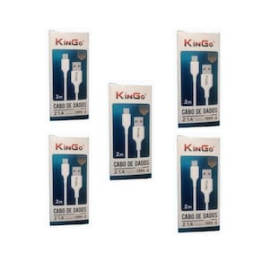Kit 5 Cabos Usb-C Kingo Branco 2M 2.1A Para Moto G7 Power